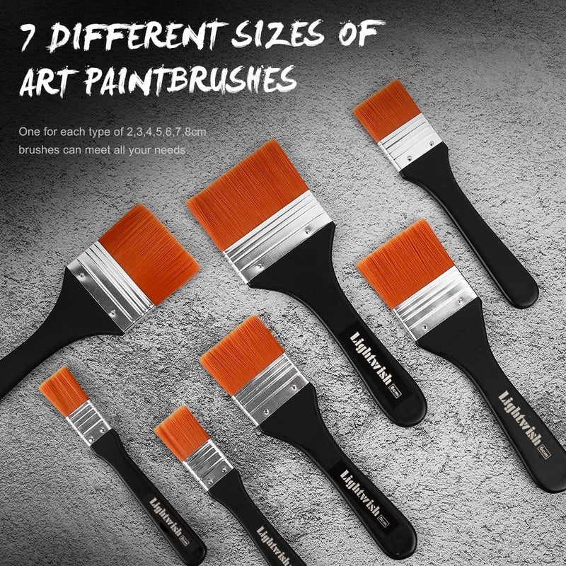 LIGHTWISH Set of 7 Flat Paint Brushes for Applying Gesso, Acrylic Paint, Oil Paint, Watercolor - Image 2
